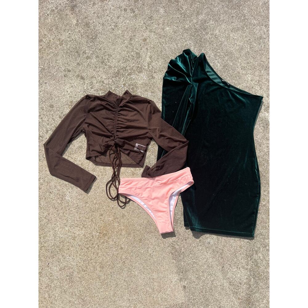 SHEIN 3-Pc Bundle S/M: Sheer Top Velvet Dress Swim Boho Chic Vacation Vibe